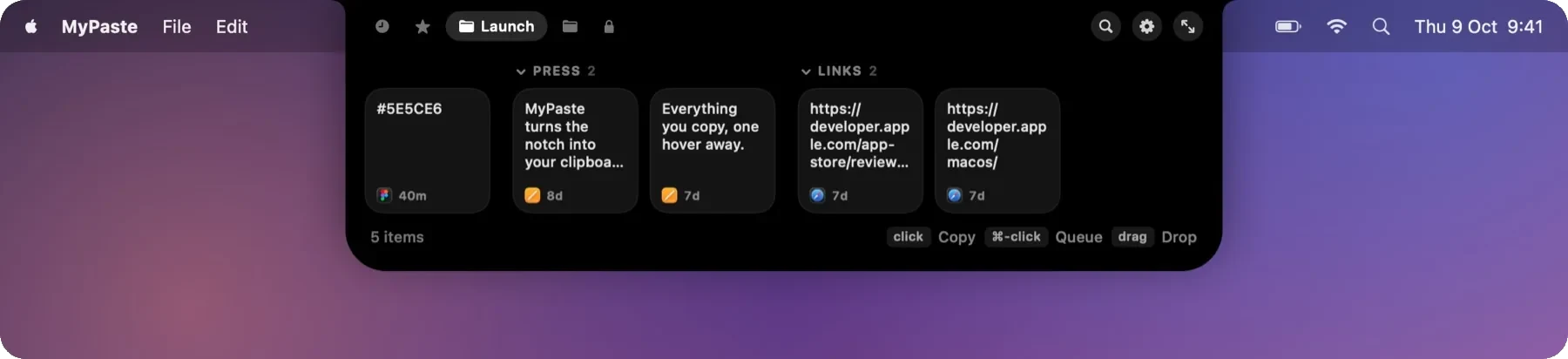 A custom tab with groups on the MyPaste shelf